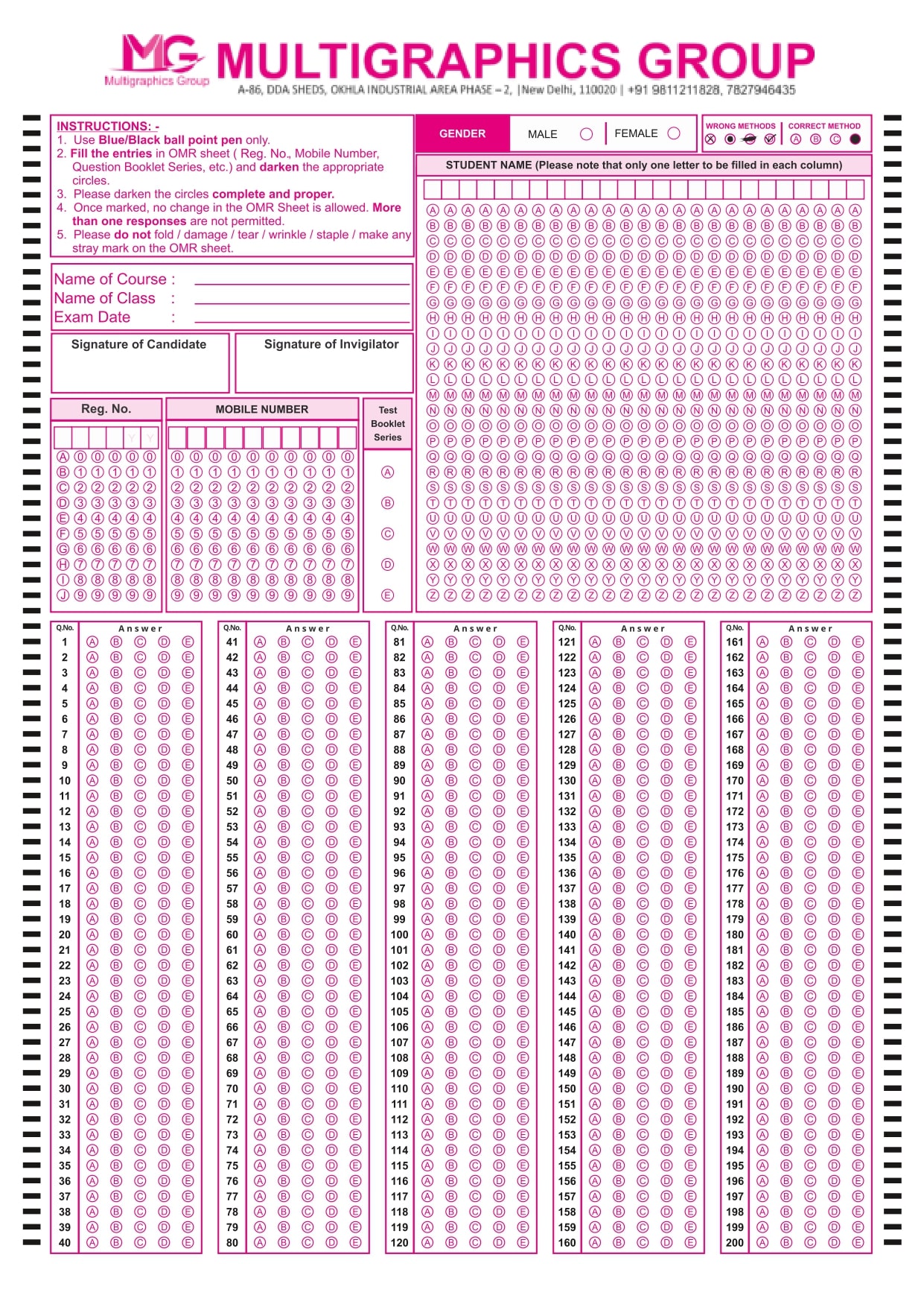 Recruitment OMR Sheet